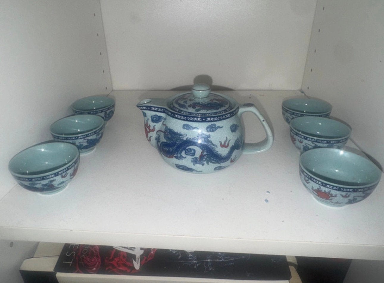Vintage Chinees Theeservies Jingdezhen – Blauwe Draak, Ophalen
