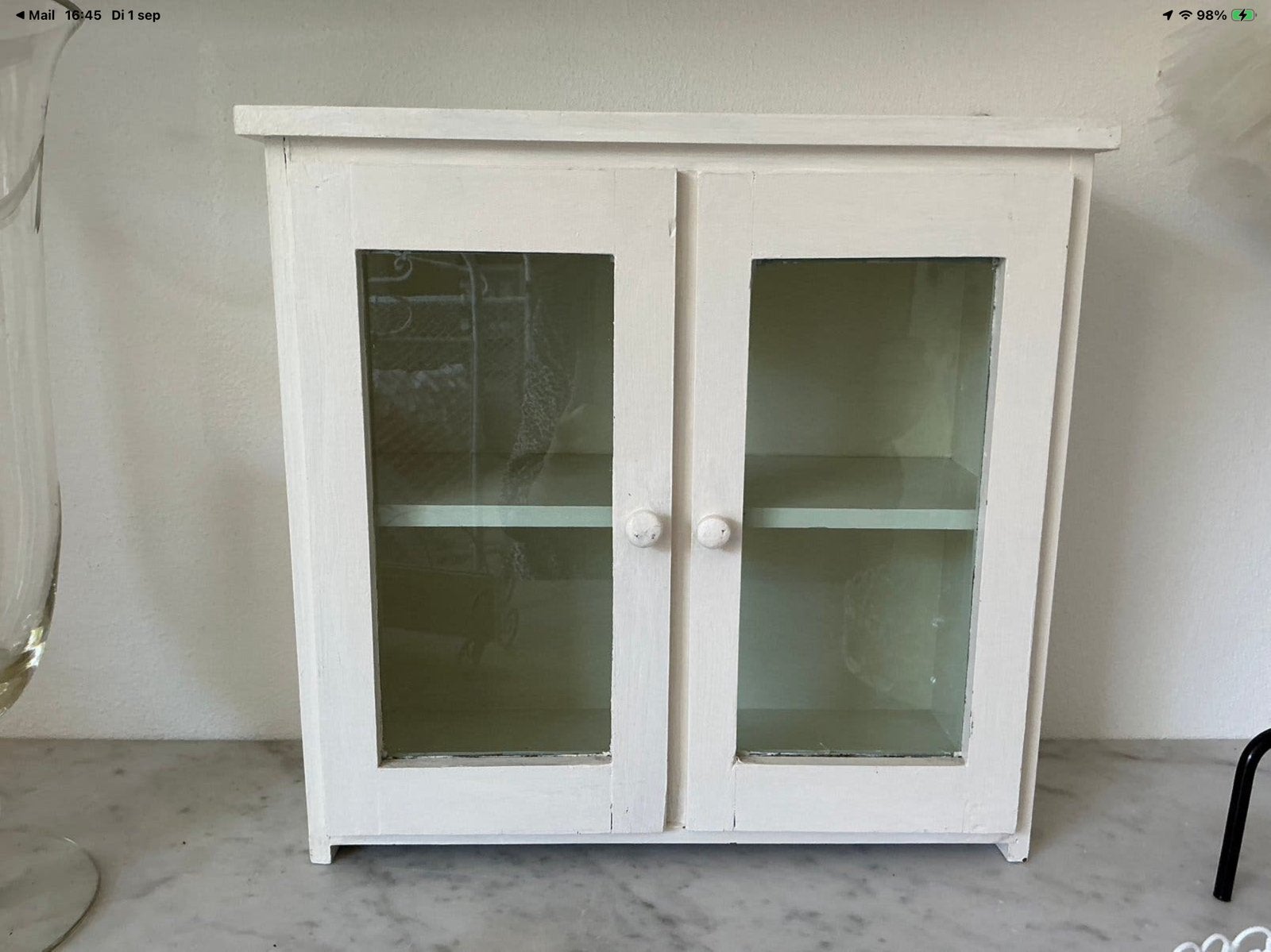 Brocante vitrine kastje hout wit, Zo goed als nieuw, Minder dan 100 cm, 25 tot 50 cm, 50 tot 100 cm