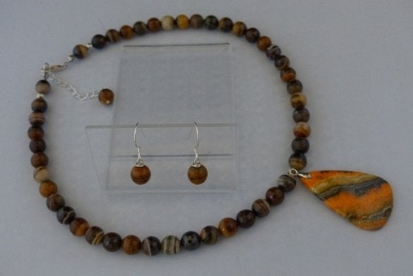 IJZERJASPIS - BUMBLEBEE JASPIS ketting/oorhanger-set, Sieraden, Tassen en Uiterlijk, Kettingen, Ophalen of Verzenden, Nieuw, Zilver