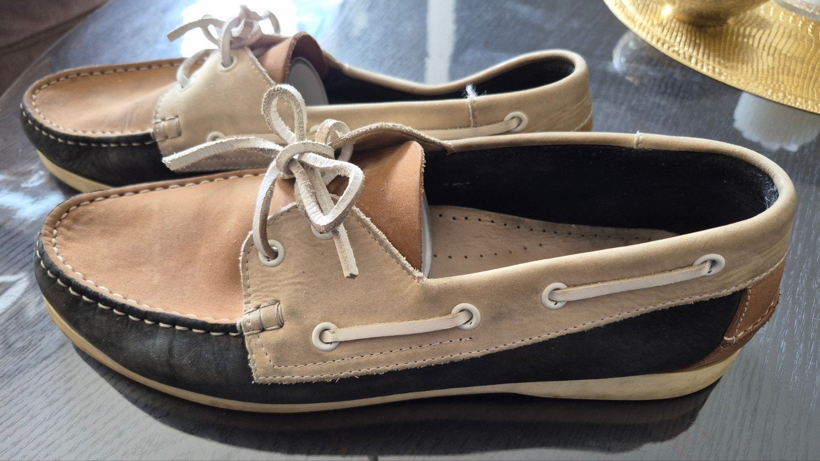 Stijlvolle beige en zwarte bootschoenen, Kleding | Heren, Ophalen, Overige kleuren