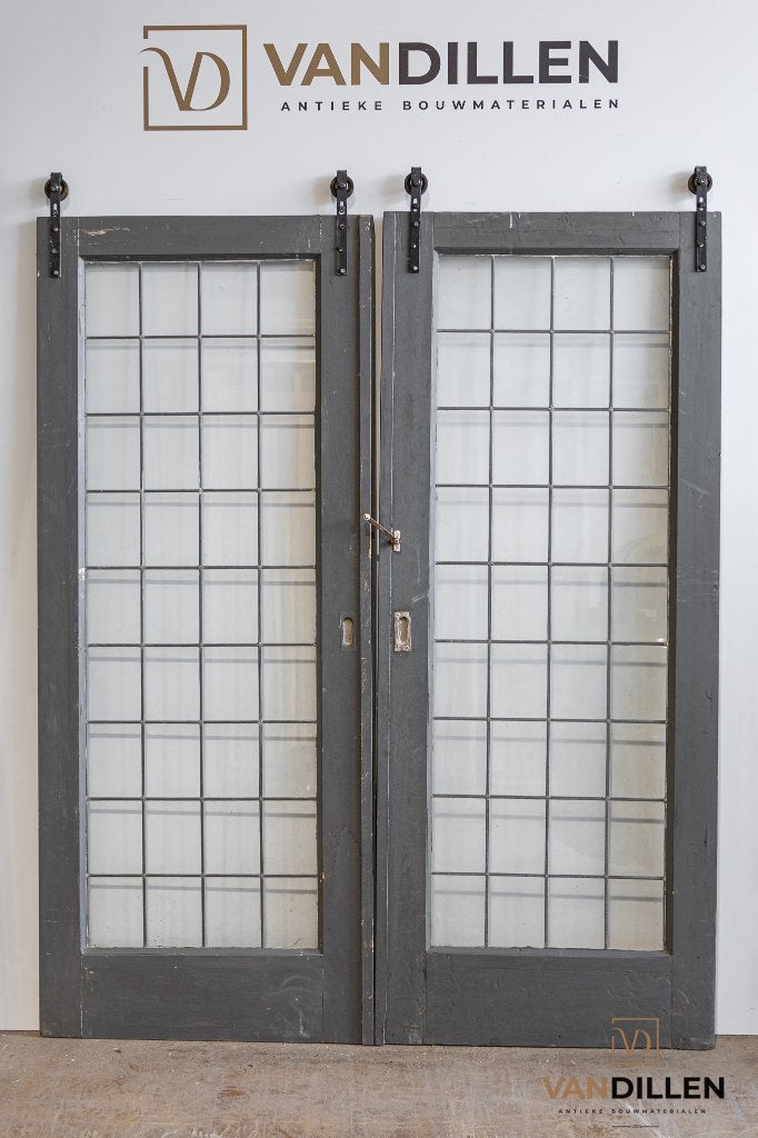 Oude ensuite schuifdeuren met glas in lood 209 x 85.5