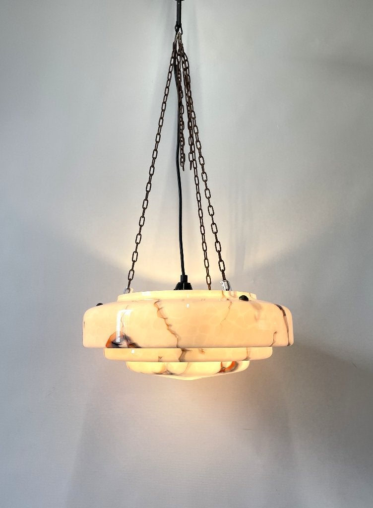 hanglamp  Art Deco gemarmerd glas jaren '30, vintage, Gebruikt, Glas, Art Deco, E27 (groot)