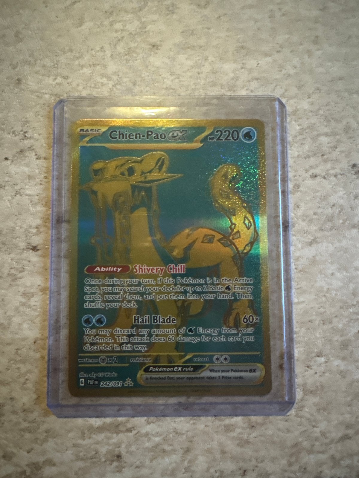 Chien-Pao ex paf 242/091 Gold Secret Rare Pokémon kaart, Ophalen of Verzenden, Zo goed als nieuw, Losse kaart, Foil