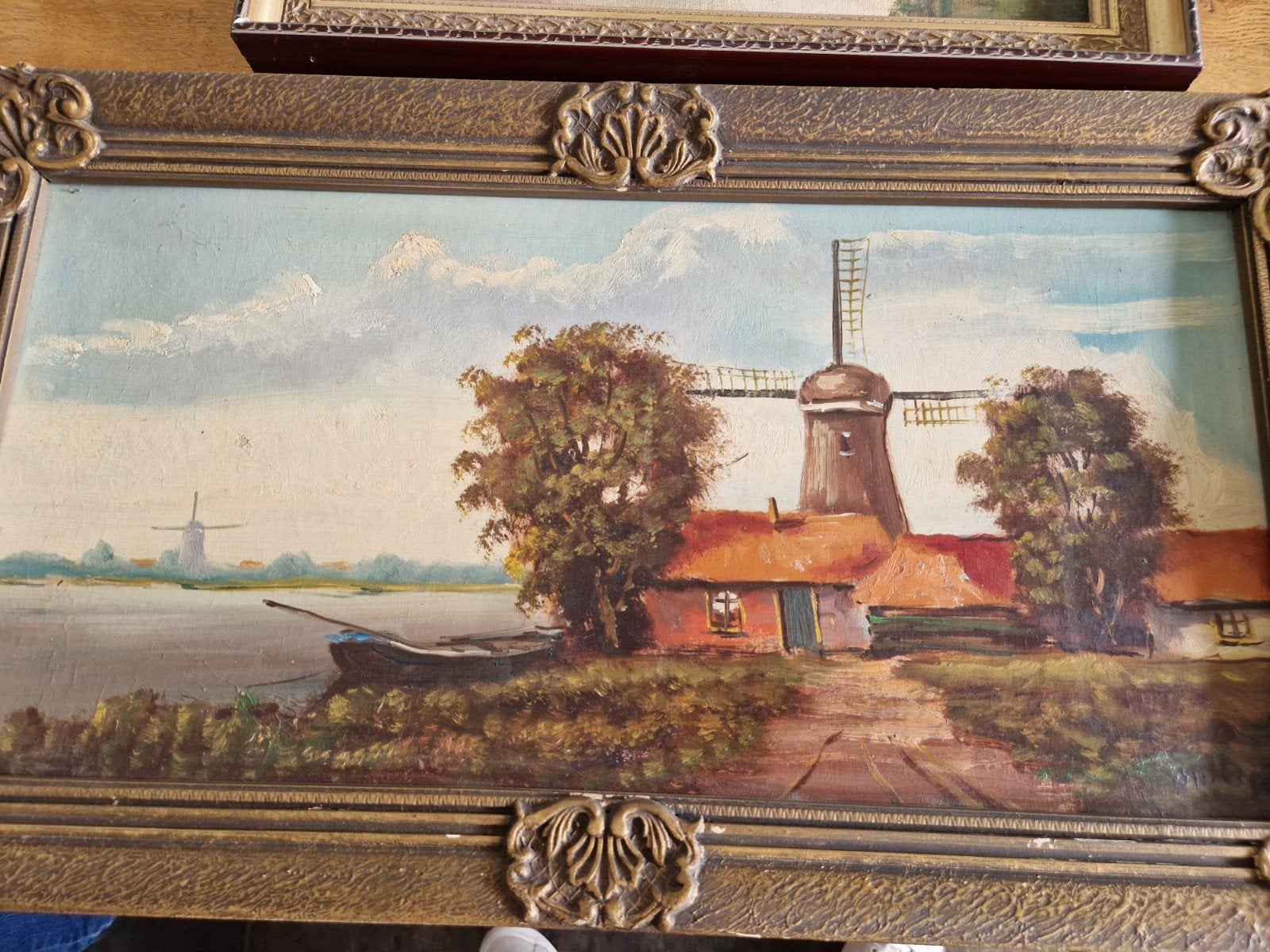 Olieverfschilderij Hollands Landschap met Molen, Antiek en Kunst, Kunst | Schilderijen | Klassiek, Ophalen