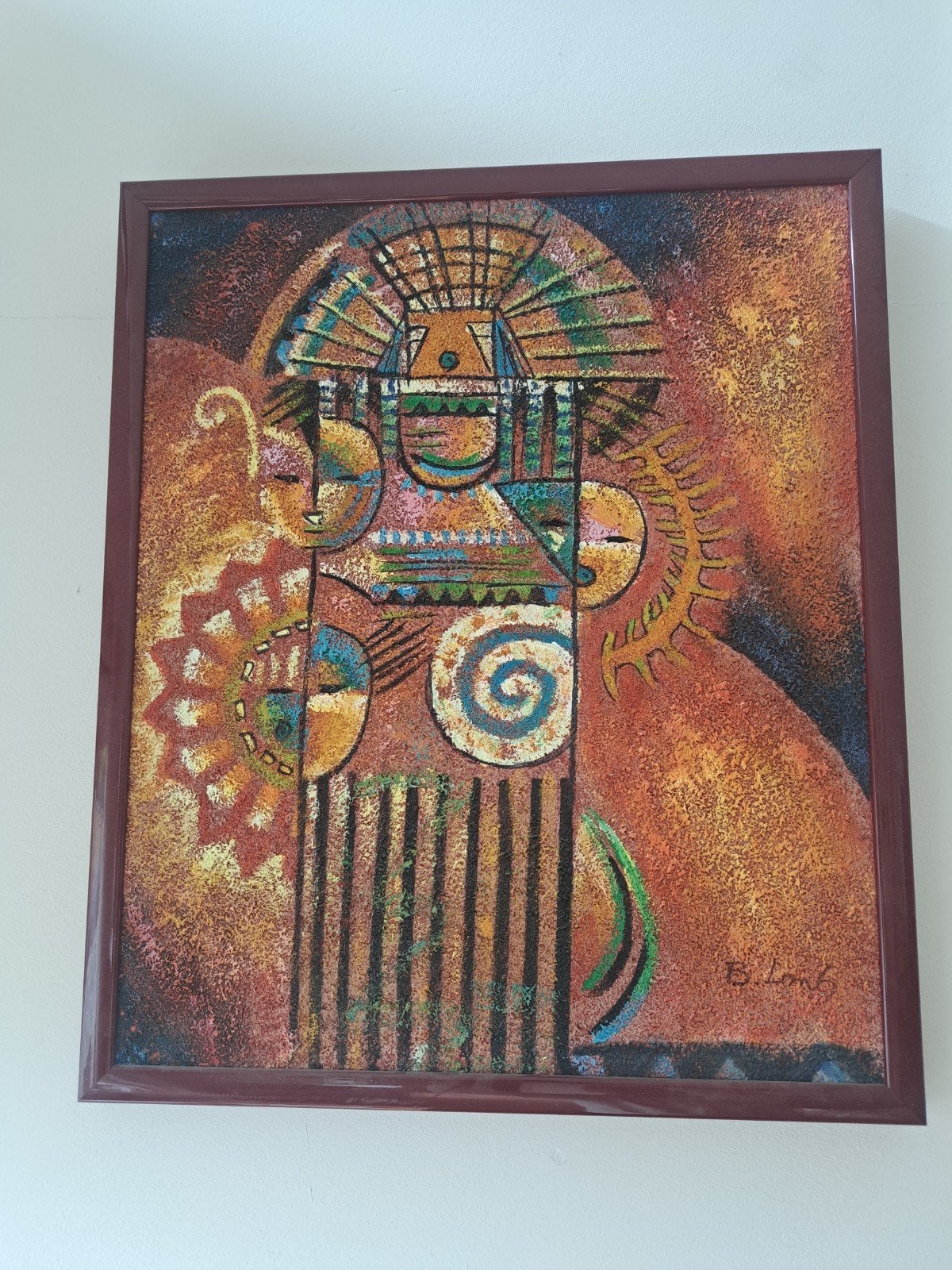 Abstract kunstwerk met etnische invloeden, gesigneerd, Antiek en Kunst, Kunst | Schilderijen | Klassiek, Ophalen of Verzenden