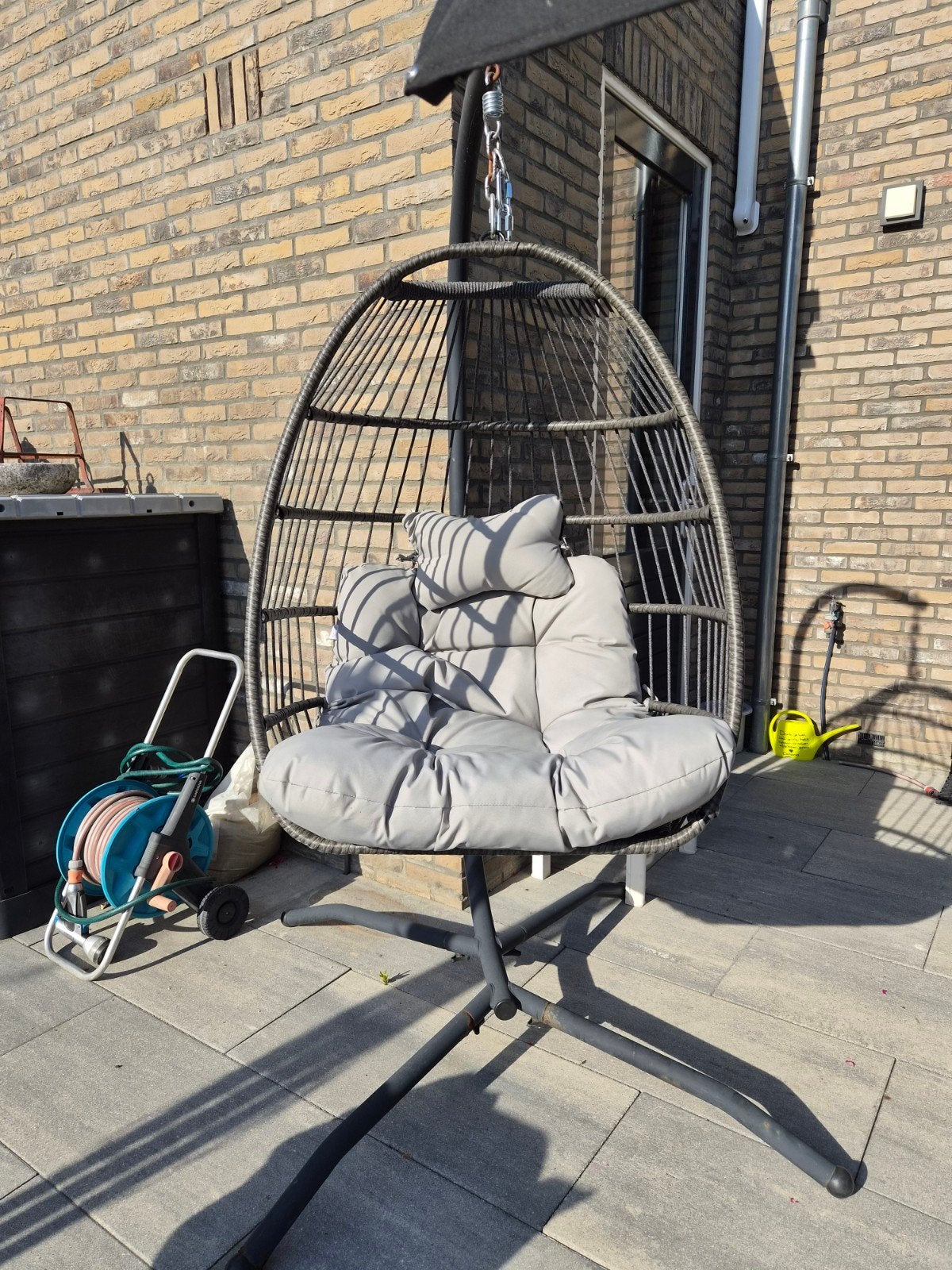 Comfortabele hangstoel met kussen en hoes, Ophalen, Gebruikt, Metaal
