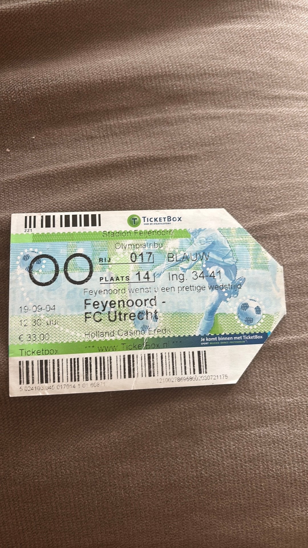 Oud stadionticket Feyenoord fc utrecht 2004, Ophalen of Verzenden, Zo goed als nieuw, Feyenoord