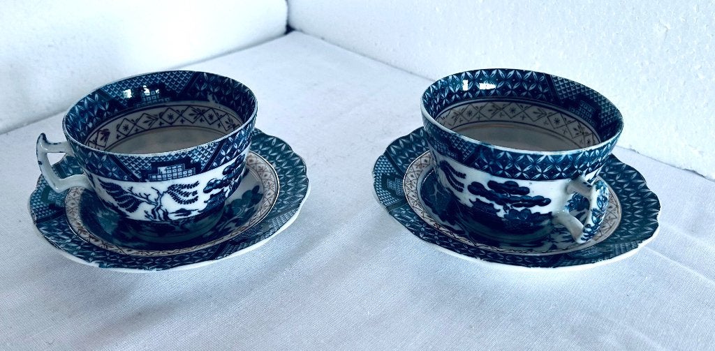Set van 2 Vintage Blue Willow Kop en Schotels | Blauw Wit, Ophalen