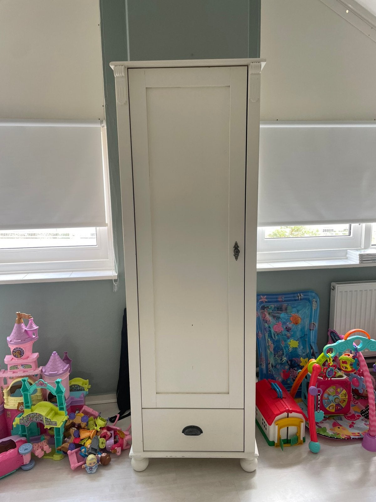 Witte hoge kast, Ophalen, Gebruikt, 50 tot 100 cm, 150 tot 200 cm