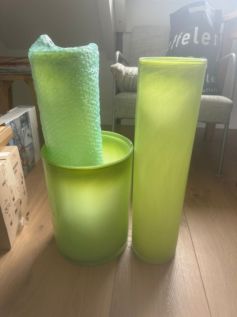 Groene glazen vazen, Ophalen, Minder dan 50 cm, Groen, Glas