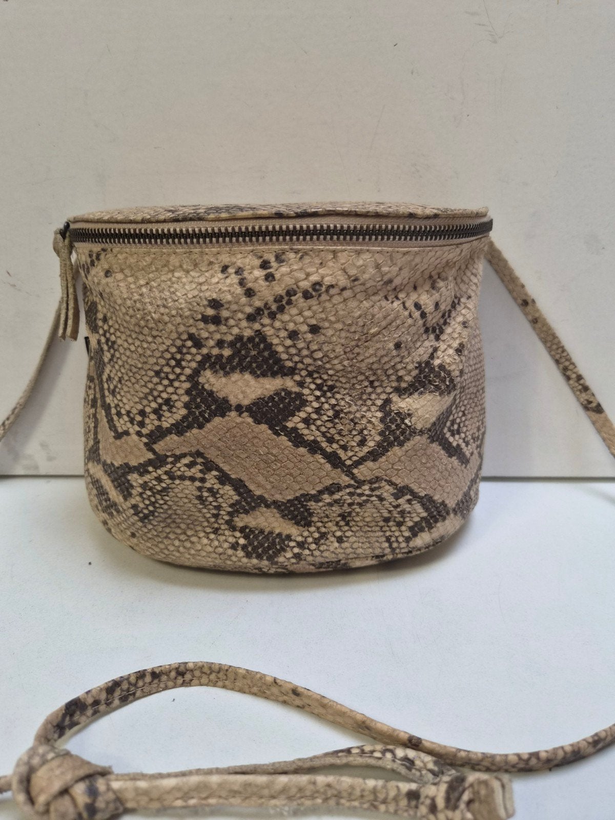 Fred de la Bretoniere Marieke leren tas Phyton print, Ophalen of Verzenden, Gebruikt, Beige, Schoudertasje