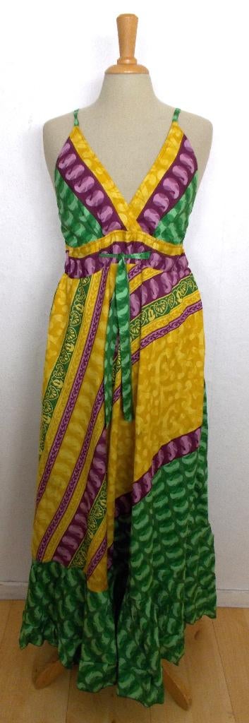 Prachtige kleuren 70% silk boho maxi jurk van Swarna! L, Kleding | Dames, Jurken, Verzenden, Maat 42/44 (L), Nieuw, Onder de knie
