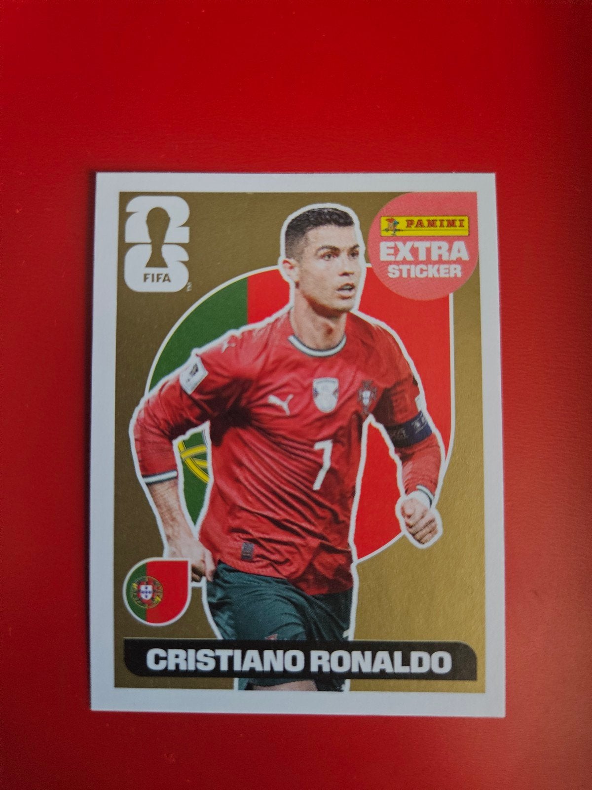Panini WK 2026 Extra Sticker Cristiano Ronaldo Gold, Ophalen of Verzenden, Nieuw, Buitenlandse clubs, Poster, Plaatje of Sticker