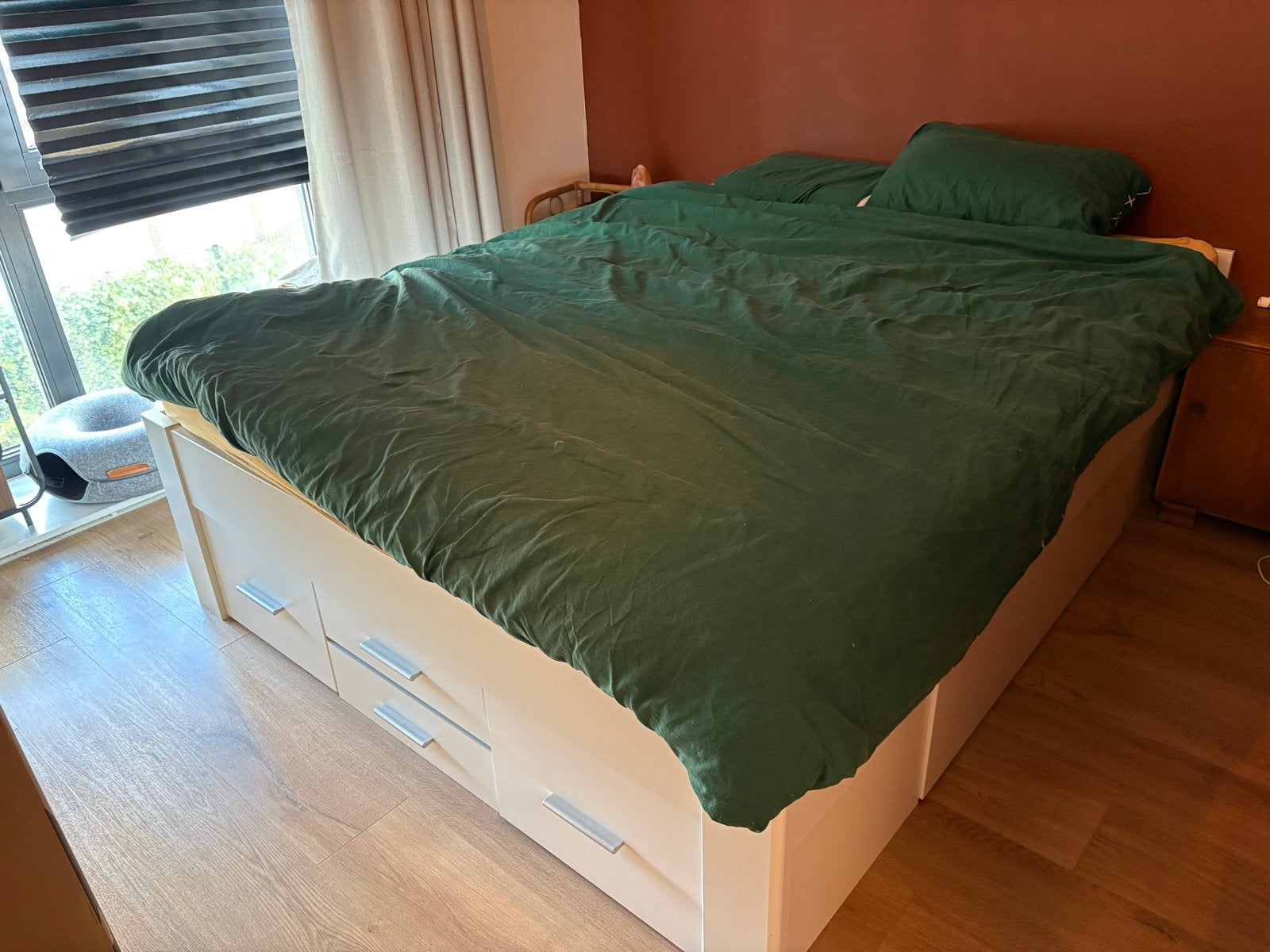 Tweepersoonsbed met opberglades en lattenbodems 160x200, Huis en Inrichting, Ophalen, Gebruikt, Wit, Tweepersoons