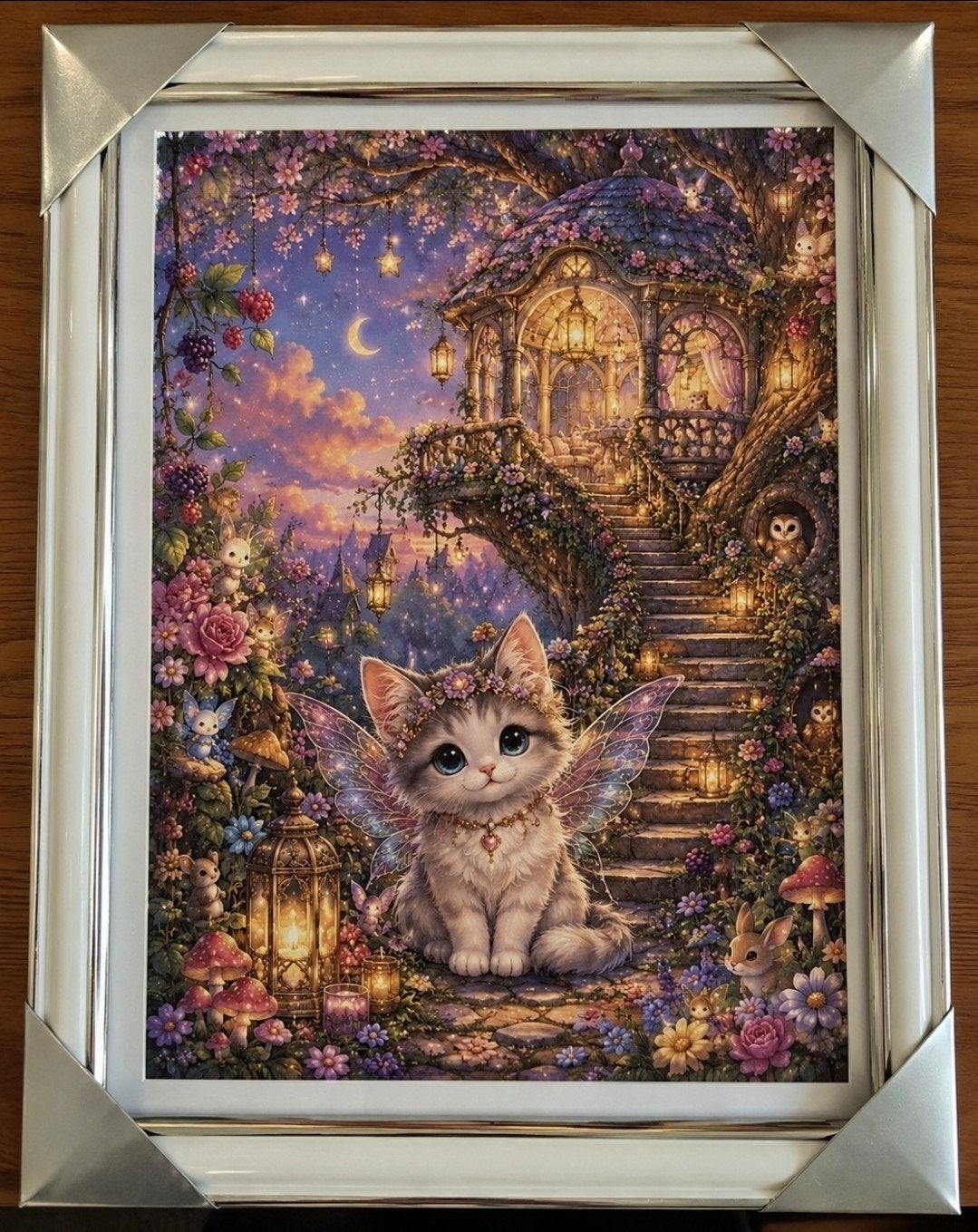 Magische kitten print in lijst – fantasy decoratie, Minder dan 50 cm, Oorspronkelijke maker, Nieuw, Ophalen of Verzenden
