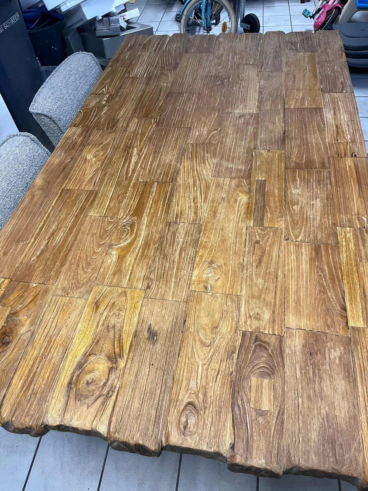 Eetkamertafel massief met stalen U poot, Huis en Inrichting, Tafels | Eettafels, Ophalen, 200 cm of meer, 50 tot 100 cm, Zo goed als nieuw