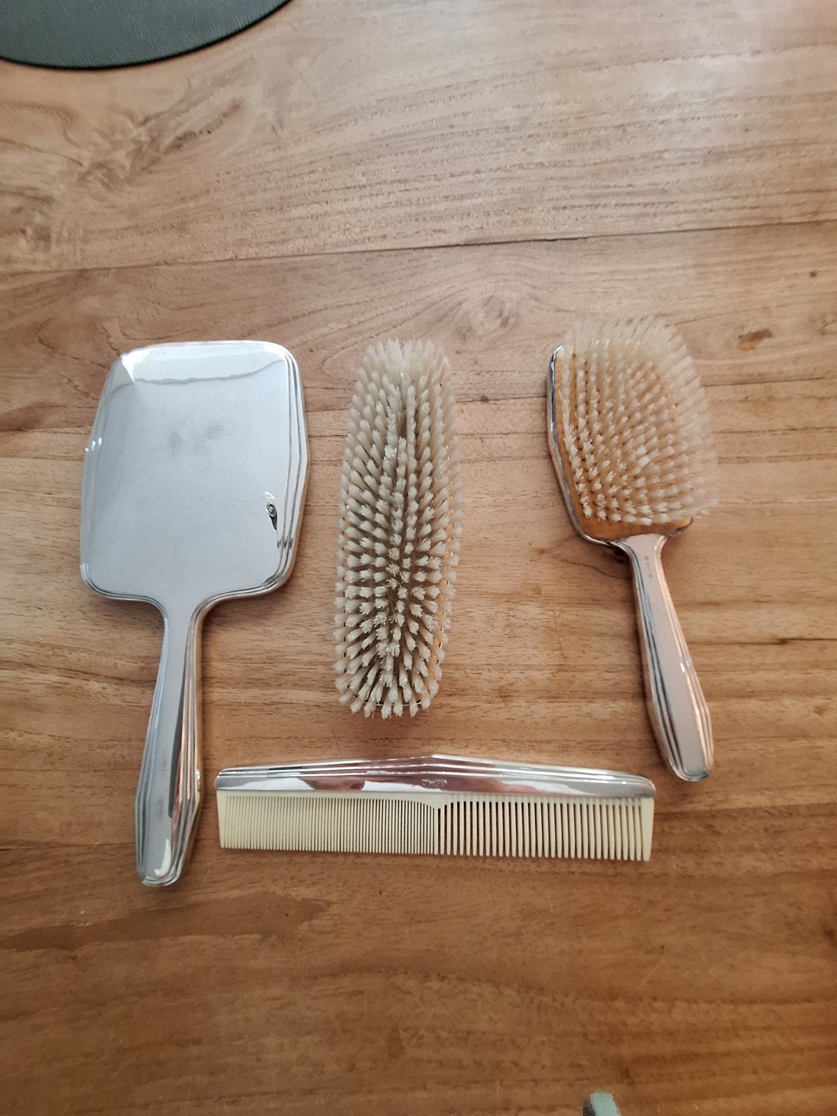 Vintage Sola 100 verzilverde kapset, spiegel, kam, borstel, Antiek en Kunst, Ophalen of Verzenden