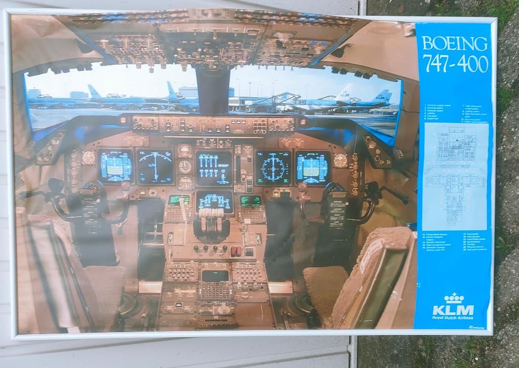 Poster Boeing 747-400 cockpit., Ophalen of Verzenden, Gebruikt, Kaart, Foto of Prent