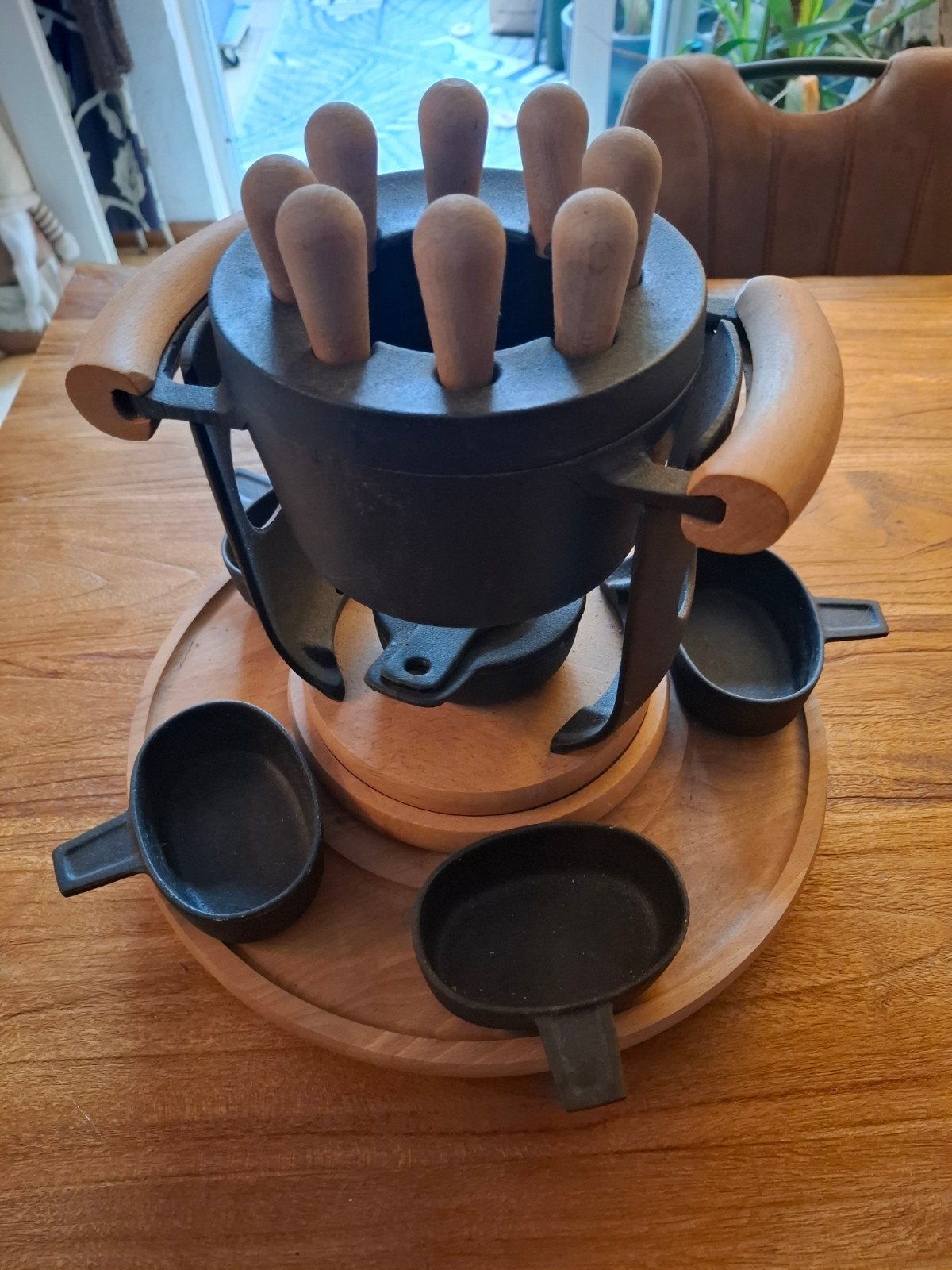 Bodum Fondueset Gietijzer met Houten Handvatten, Ophalen, Zo goed als nieuw, Brander, Fondueset