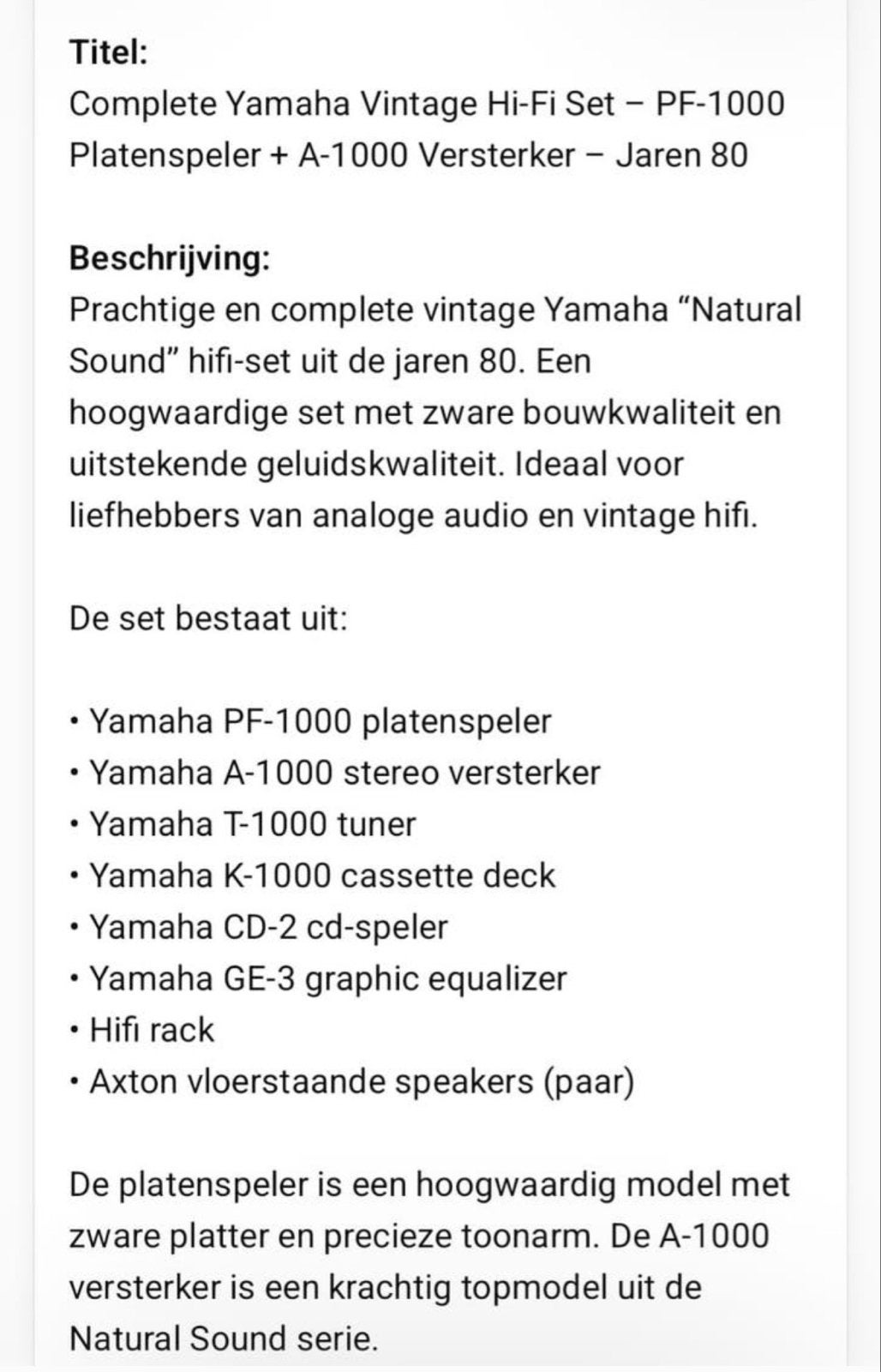 Complete Yamaha Vintage Hi-Fi Set - PF-1000 Platenspeler + A, Ophalen, Gebruikt, Cassettedeck, Losse componenten