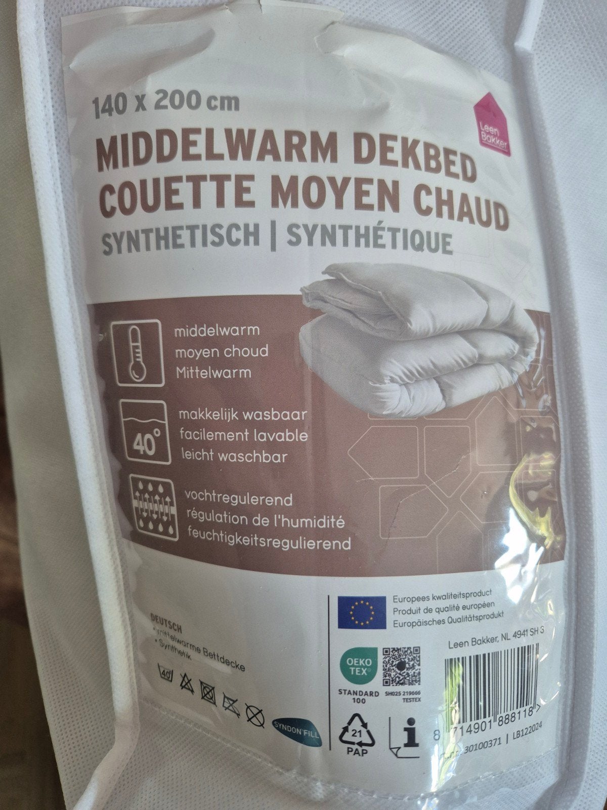Leen Bakker Middelwarm Dekbed Synthetisch 140x200 cm Nieuw, Ophalen, Eenpersoons, Wit, Nieuw