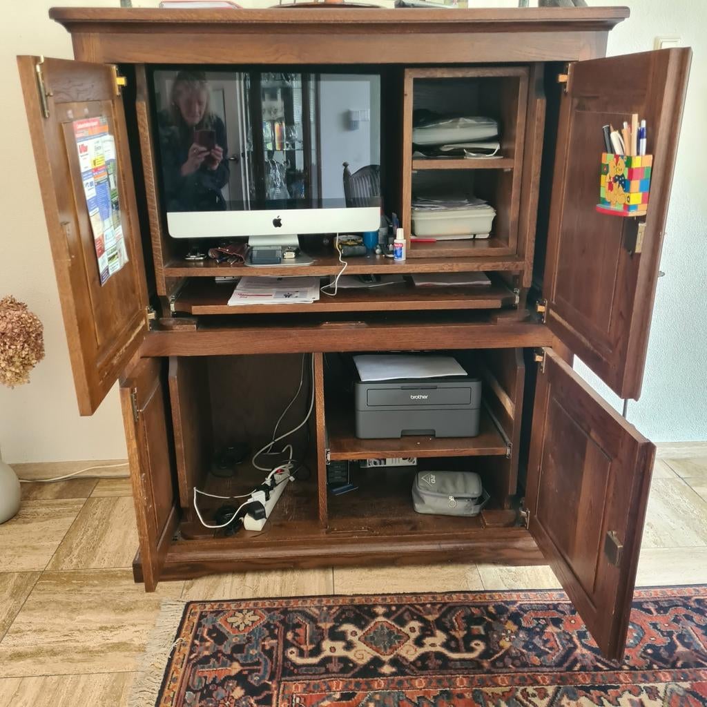 Massief eiken computerkast, Huis en Inrichting, Kasten | Computermeubels, Ophalen