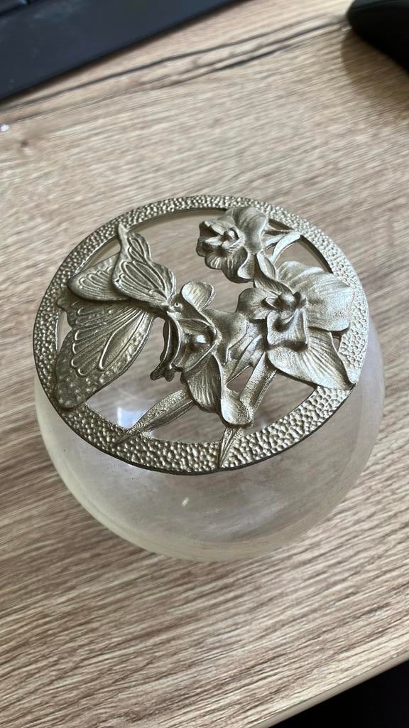 Potpourri set tinnen deksel, Ophalen of Verzenden, Gebruikt, Glas