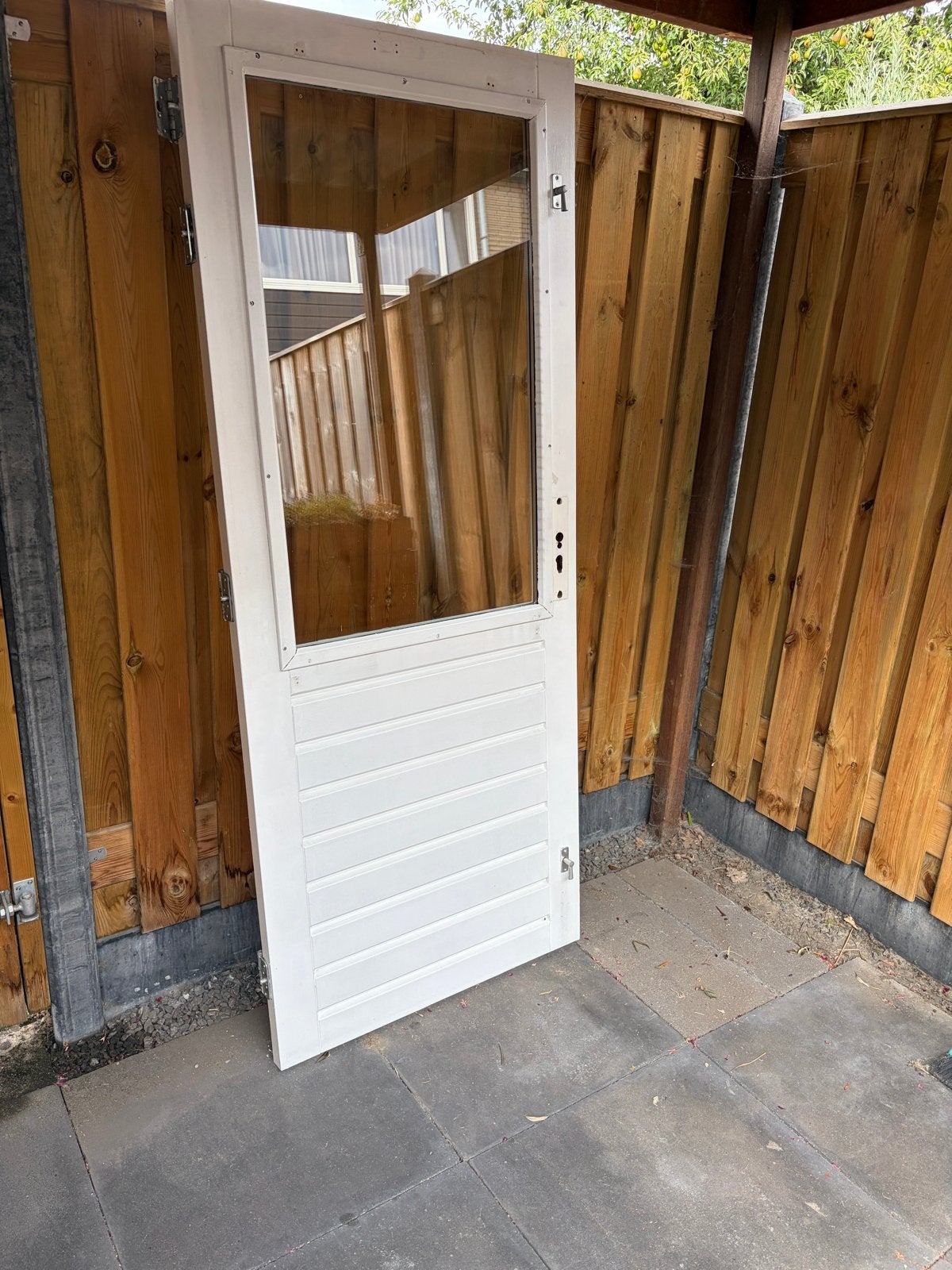 Witte Buitendeur met Glas - 200x80 cm, Doe-het-zelf en Verbouw, Deuren en Horren, Ophalen, Gebruikt, 80 tot 100 cm, 200 tot 215 cm