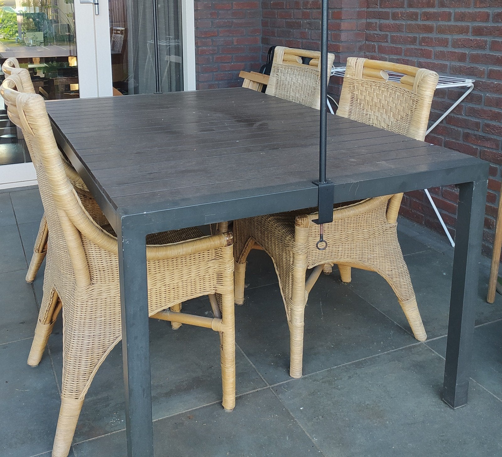 Tuintafel met zes stoelen, Tuin en Terras, Terrasdelen en Vlonders, Ophalen, Gebruikt, Kunststof