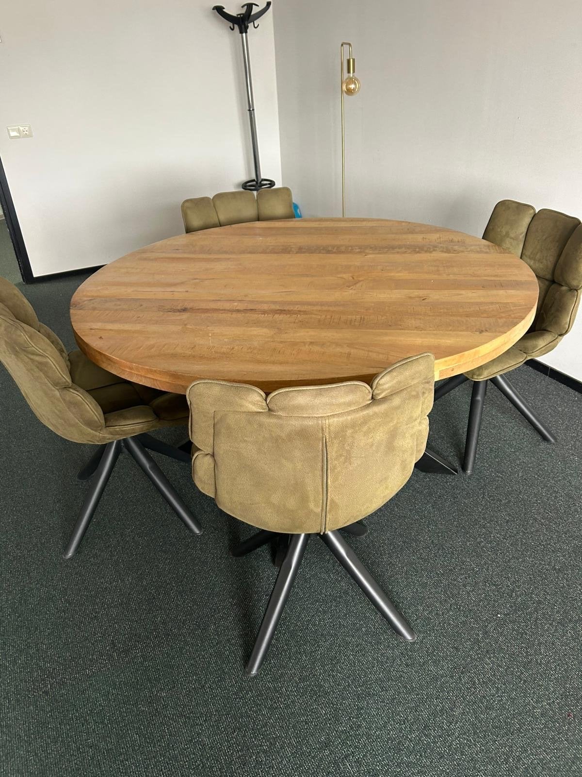 Ronde eettafel - Hout en metaal - 150cm, Ophalen, Gebruikt, 150 tot 200 cm, Rond