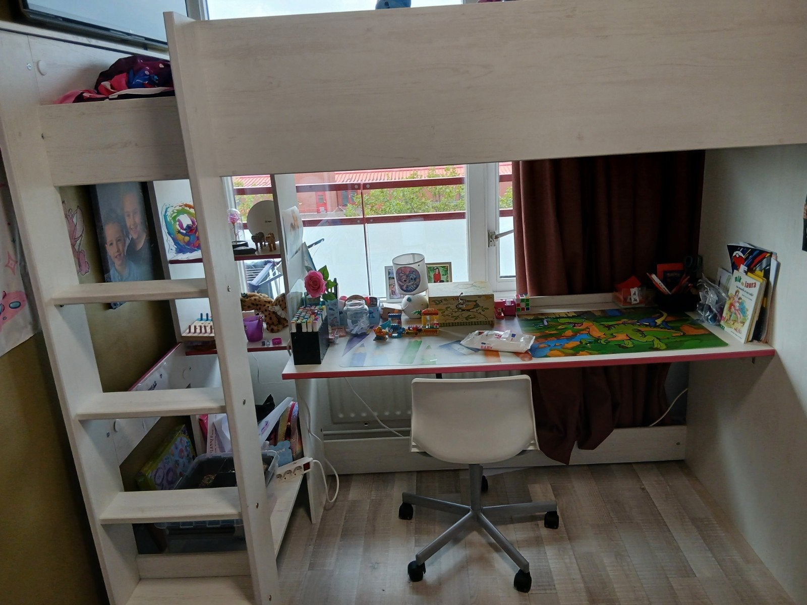Mooi hoogslaper met bureau en opbergruimte, Ophalen, Gebruikt, Eenpersoons, 200 cm