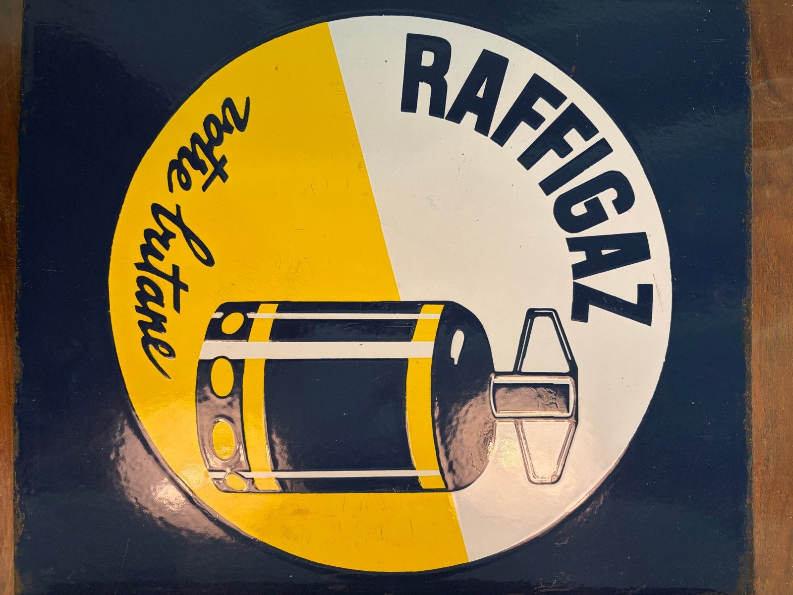 Vintage geëmailleerd Raffigaz reclamebord - 'votre butane', Ophalen of Verzenden