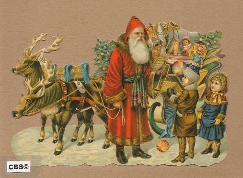 Kerstman bij arreslee vol cadeau`s poezieplaatjes 5033, Ophalen of Verzenden