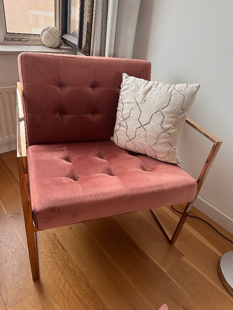 Sjieke fauteuil oud-roze met roségouden frame van Westwing, Ophalen, Minder dan 75 cm, Zo goed als nieuw, Stof