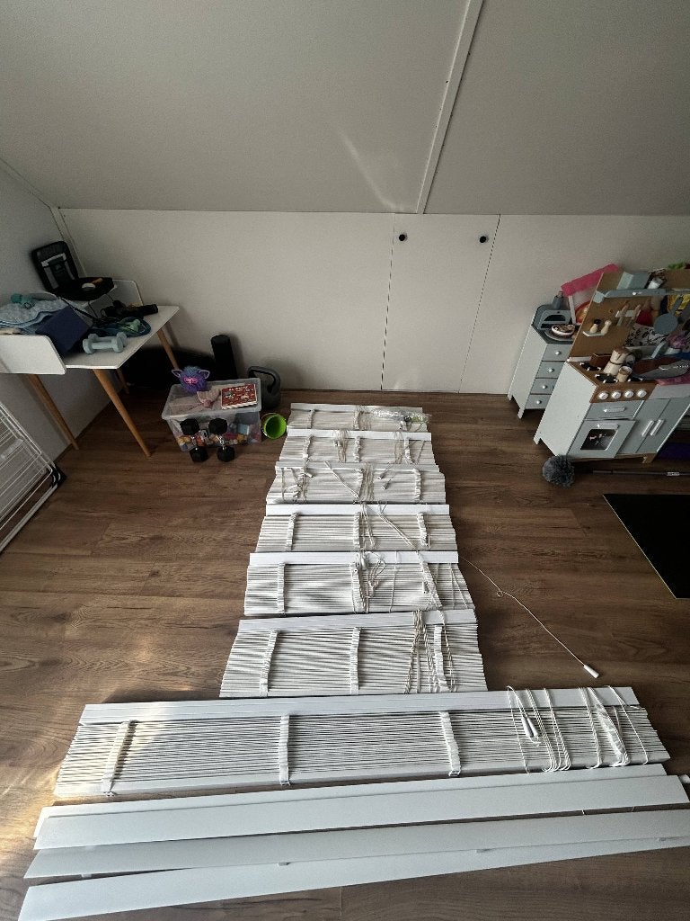 7 Houten Jaloezieën 50mm Wit | Complete Set, Ophalen, Jaloezie, Wit, Hout