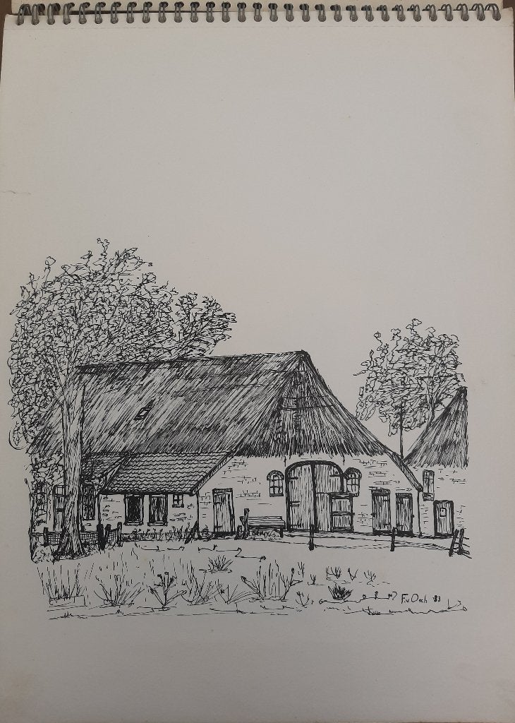 7 Pittoresk Karakteristieke Pentekeningen in Oud Schetsboek, Ophalen, Tekening, Pentekening, Handgemaakt