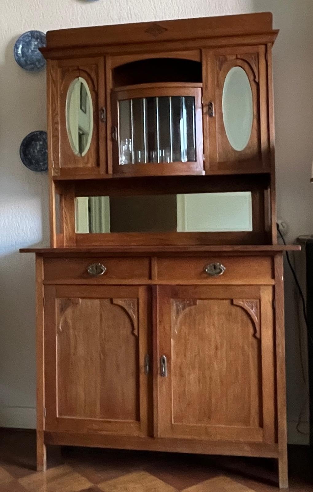 Antieke vintage buffetkast servieskast opbergkast eiken, Gebruikt, 100 tot 150 cm, 200 cm of meer, Met lade(s)