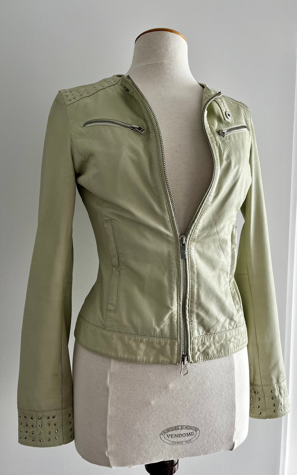 Pastelgroen leren Goosecraft jas maat 36/S, Ophalen of Verzenden, Jasje, Maat 36 (S), Gedragen