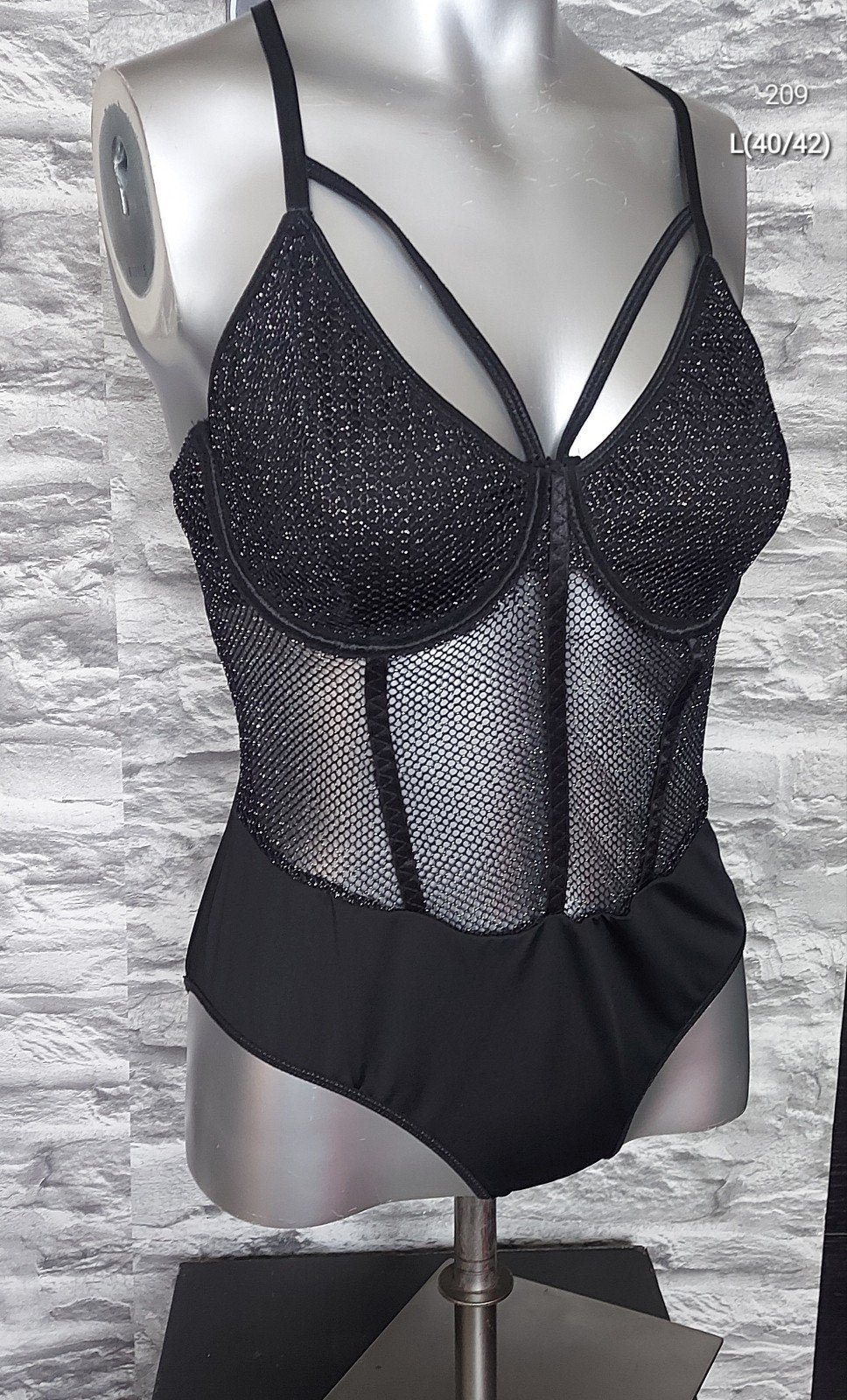 Zwarte Body met Glitter en Mesh - Maat L (40/42), Kleding | Dames, Onbekend, Ophalen of Verzenden, Zwart, Body of Korset