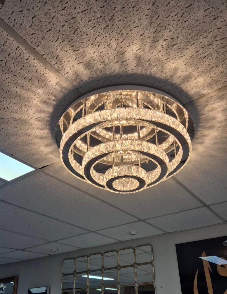 Luxe Dimbare Kristallen Plafondlamp met Afstandsbediening, Ophalen of Verzenden, Zo goed als nieuw, Glas, Modern, Luxe, Kristal