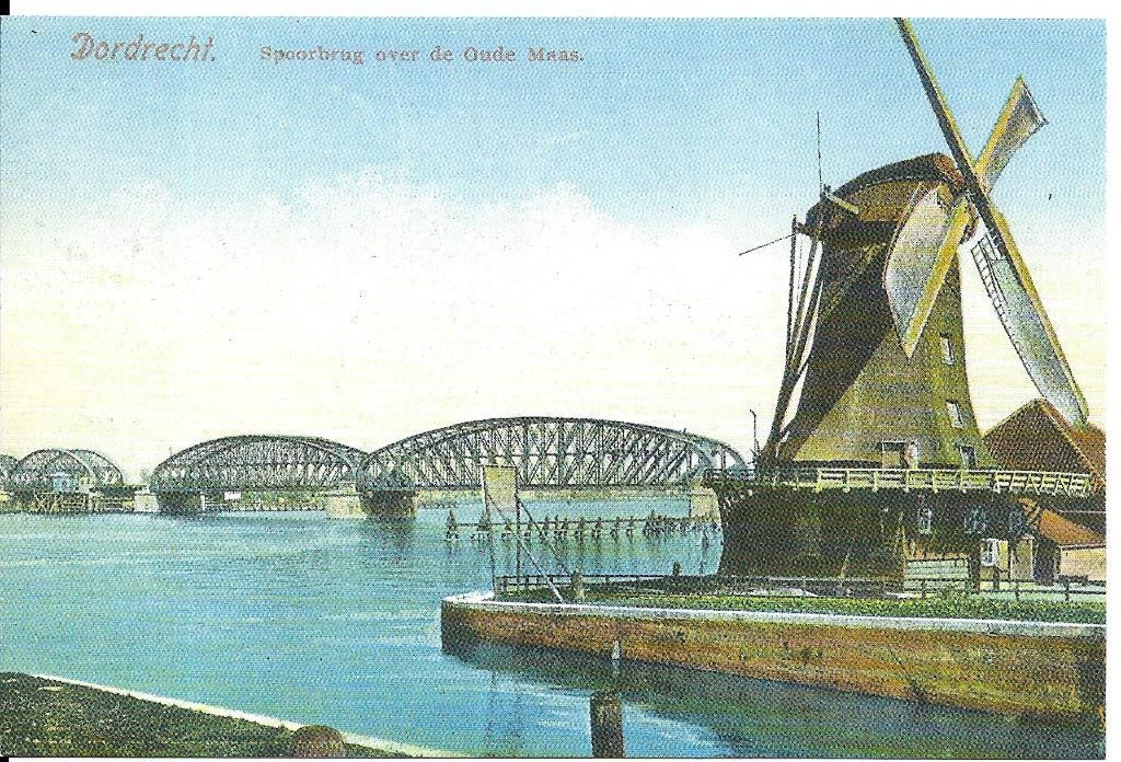 Ansichtkaart	Dordrecht	Spoorbrug over de Oude Maas, Verzenden, 1940 tot 1960, Ongelopen, Zuid-Holland