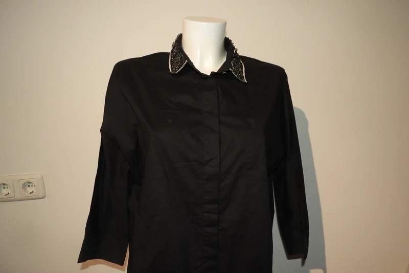 Essentiel Antwerp blouse tuniek kraagje kraaltjes M, Maat 38/40 (M), Verzenden, Zwart, Zo goed als nieuw