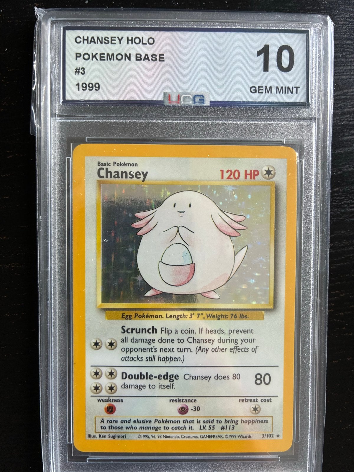 Chansey Holo Pokémon Base Set #3 1999 UCG 10 GEM MINT, Hobby en Vrije tijd, Verzamelkaartspellen | Pokémon, Ophalen of Verzenden