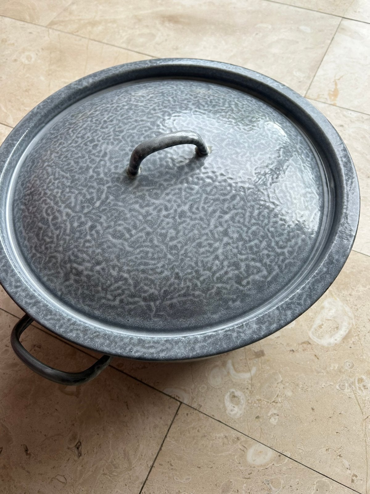 Grotr grijze emaille pan , doorsnee 38cm, Ophalen of Verzenden, Gebruikt, Overige materialen, Kookpan of Snelkookpan