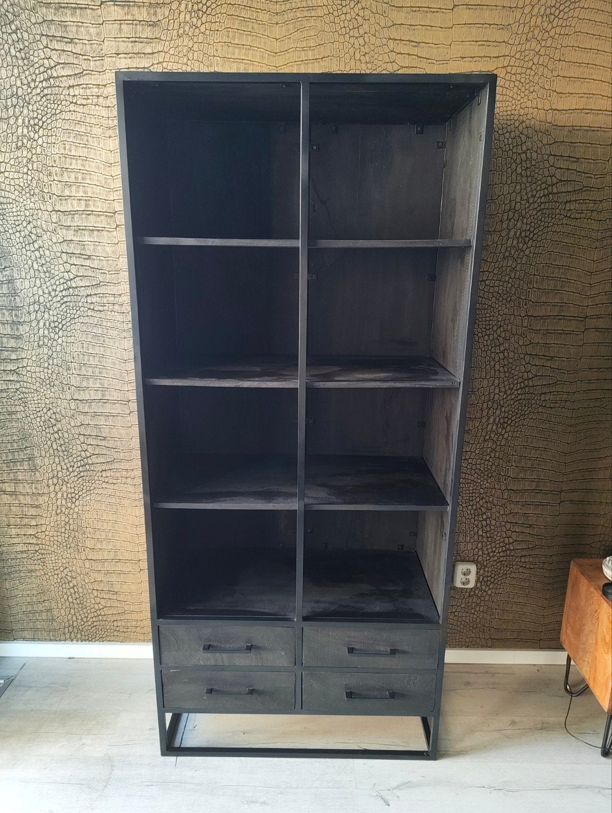 Zwarte mangohouten kast - 200x90x45 cm, Ophalen, 50 tot 100 cm, 150 tot 200 cm, 25 tot 50 cm