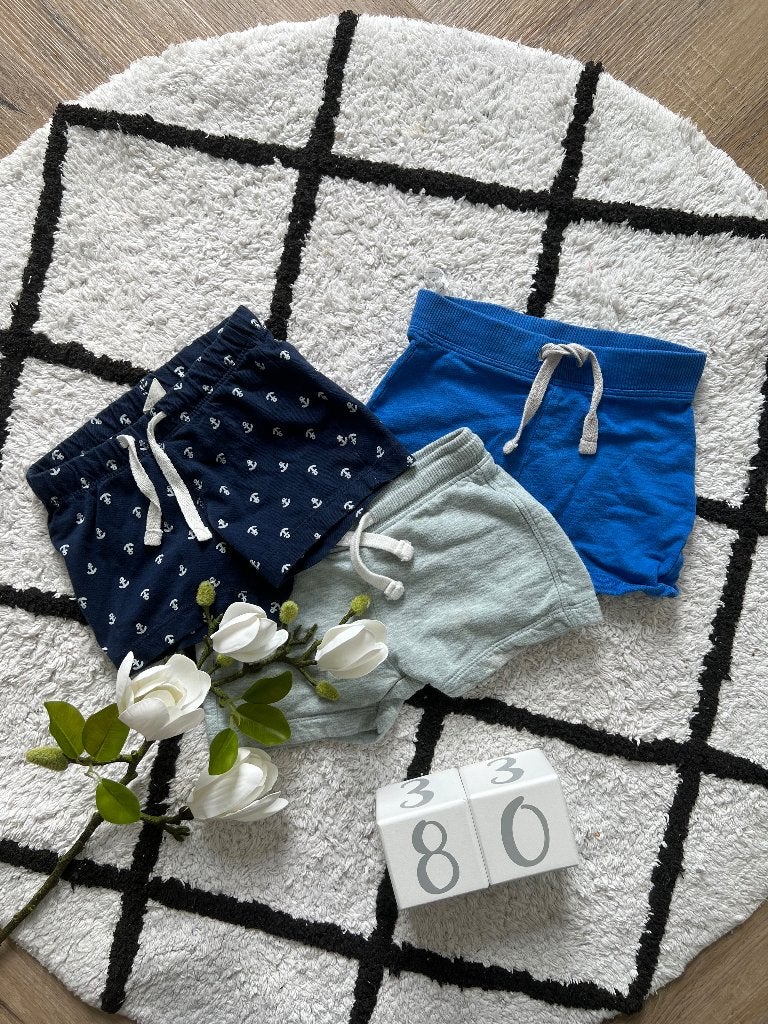 Heel goed 3x Hema Zeeman blauw grijs baby korte broek 74 80, Gebruikt, Broekje, Jongetje of Meisje, Ophalen of Verzenden