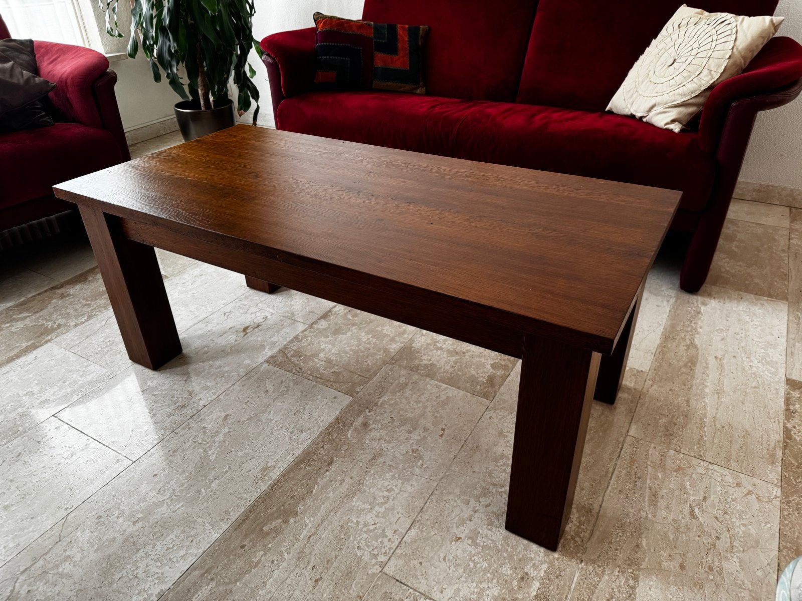 Eiken salontafel, handgemaakt van kerkbanken, Huis en Inrichting, Ophalen, 50 – 75, 50 tot 100 cm, 100 tot 150 cm