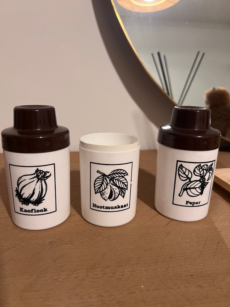 set van 3 vintage voorraadpotten, plastic made in G.D.R., Ophalen of Verzenden