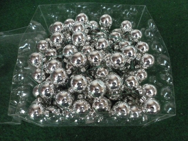 133 zilveren glimmende glas kerstballen op stok 25 mm 12 cm, Diversen, Ophalen of Verzenden, Nieuw