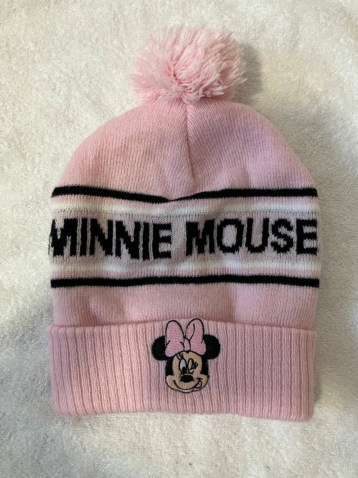 Roze Minnie Mouse Disney muts met pompon, Ophalen of Verzenden, Zo goed als nieuw, Meisje, Muts